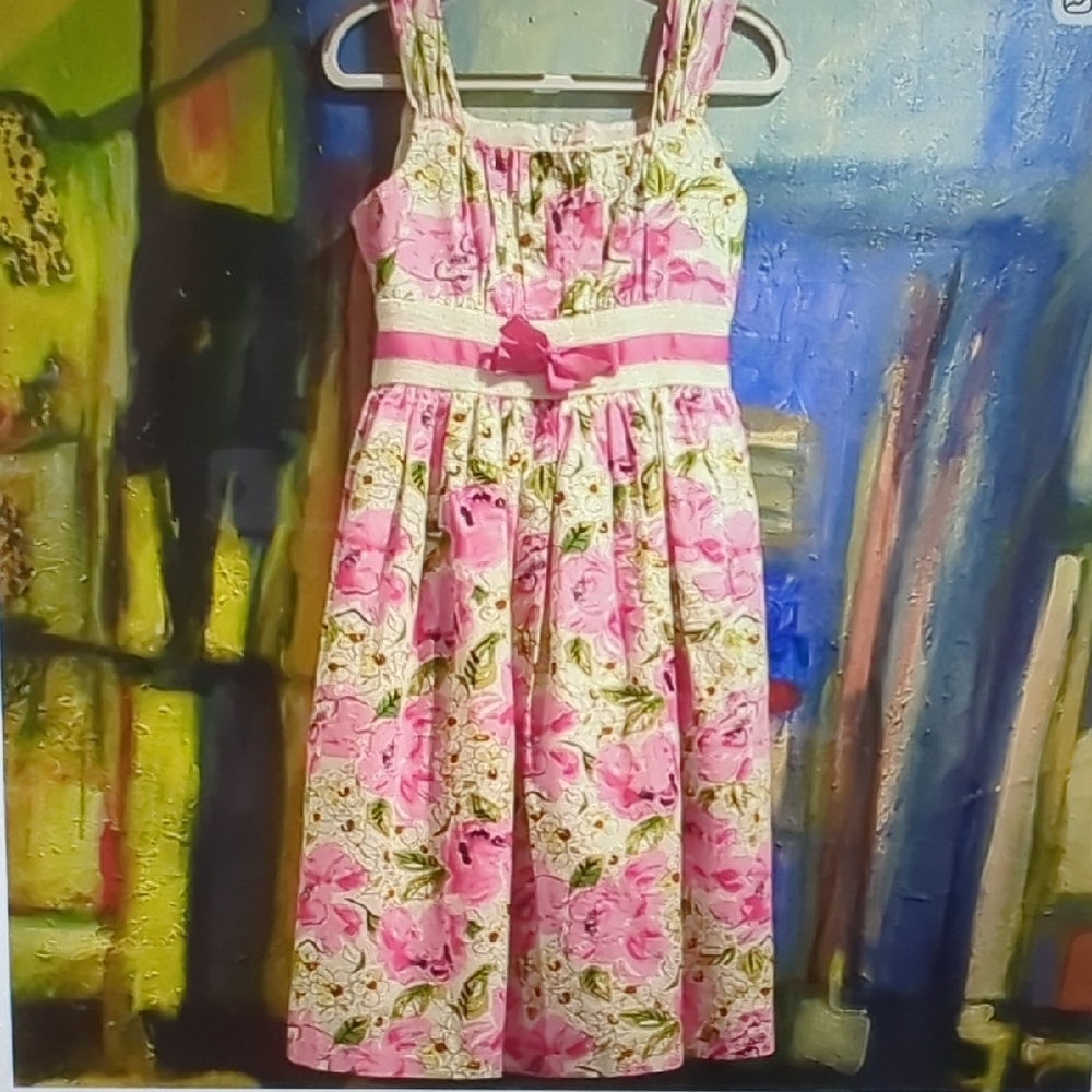 La Princess Floral Pink And Green Dress Girl's Size 8